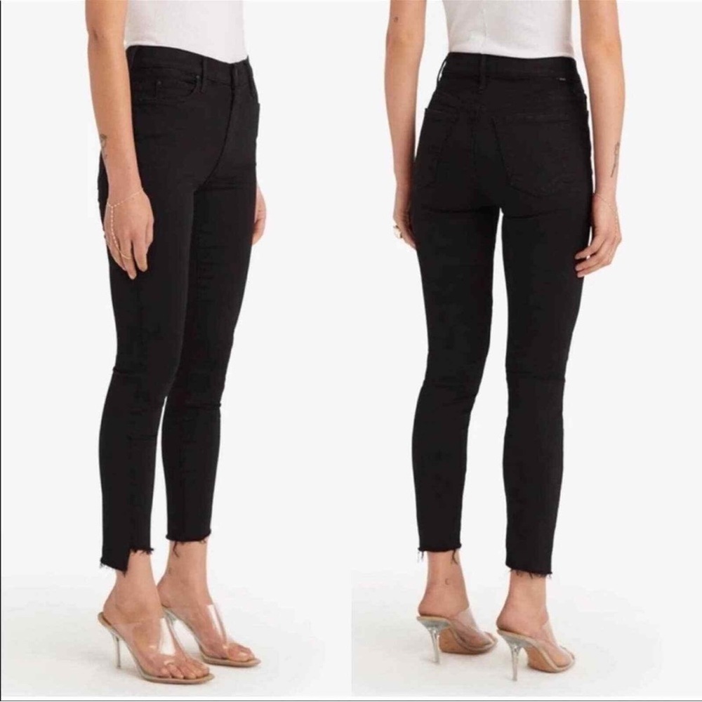 Mother Stunner Zip Ankle Step Fray Skinny Jeans Not Guilty Black Size 25